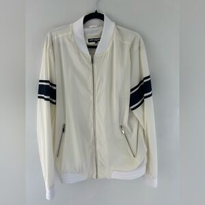 Karl Lagerfeld Cream Bomber Jacket with Navy Stripes